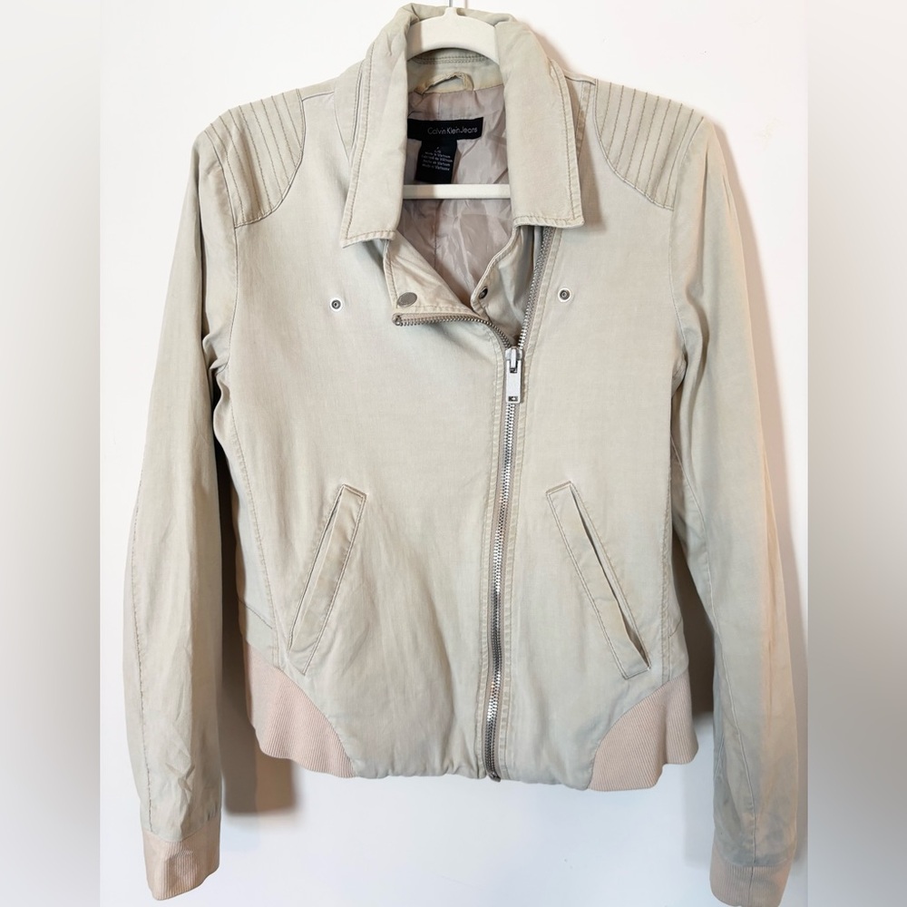 Calvin Klein vintage Y2K khaki motorcycle jacket size LARGE
